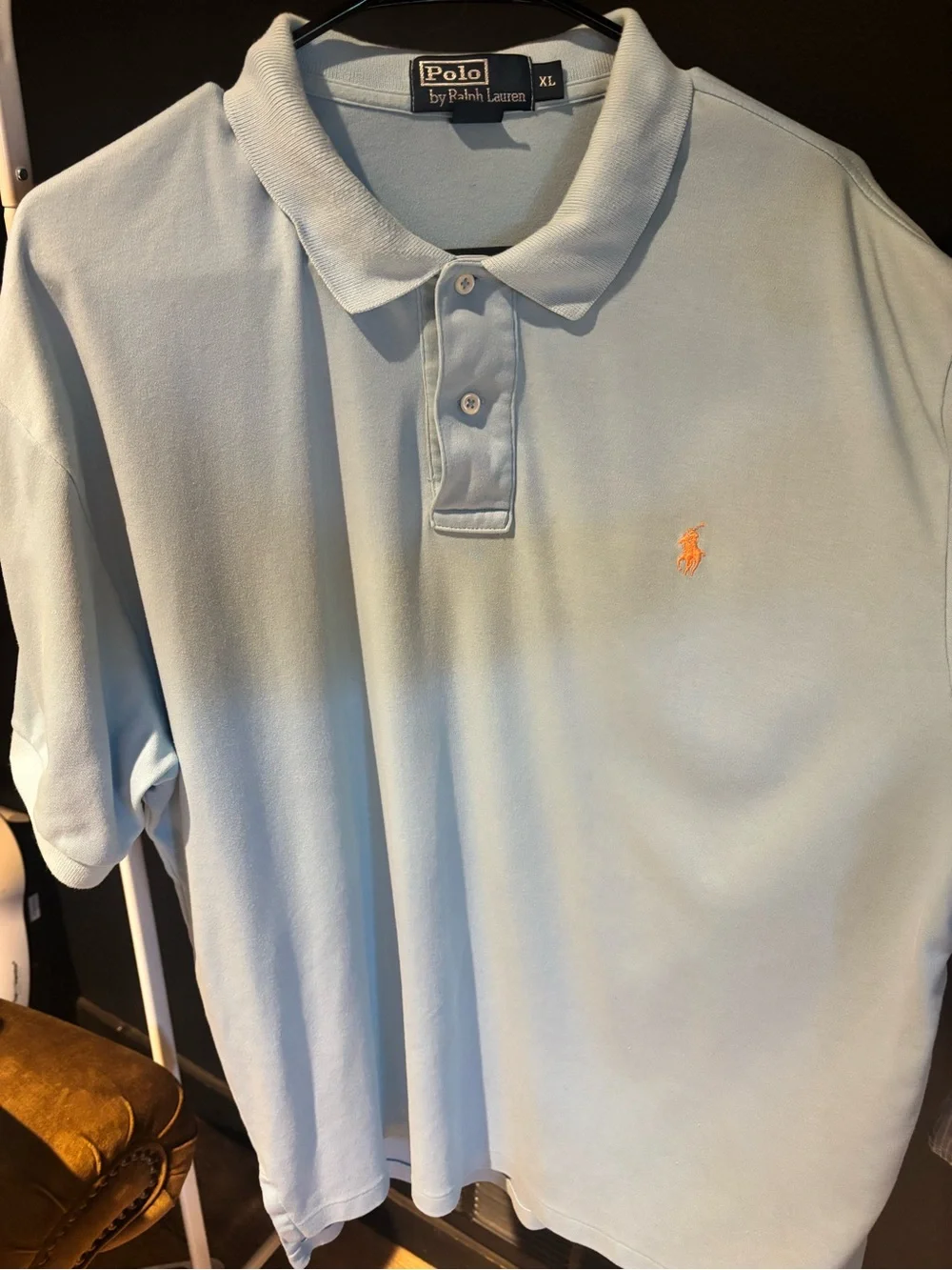 Ralph Lauren Men's Polo Shirt in Light Blue with Orange Pony